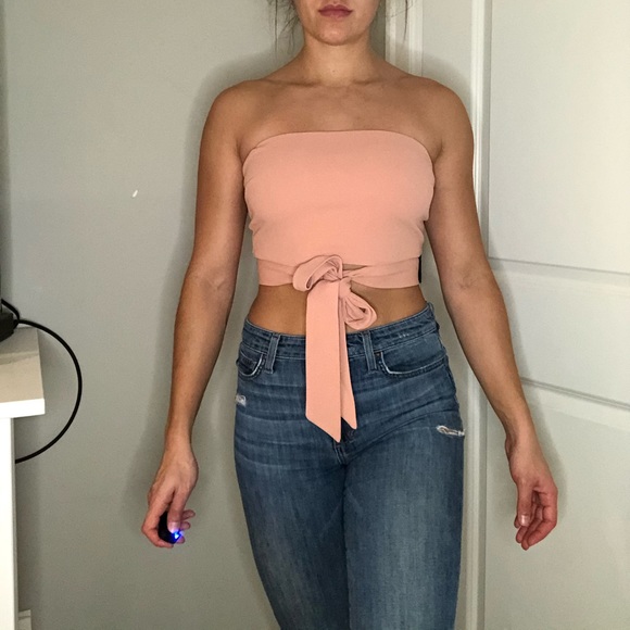 PINK STRAPLESS CROP TOP WITH BOW - Picture 2 of 2